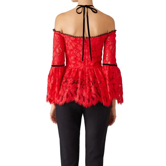 Alexis Red Lace Grace Whimsigoth Halter Blouse with Bell Sleeves - Picture 4 of 8